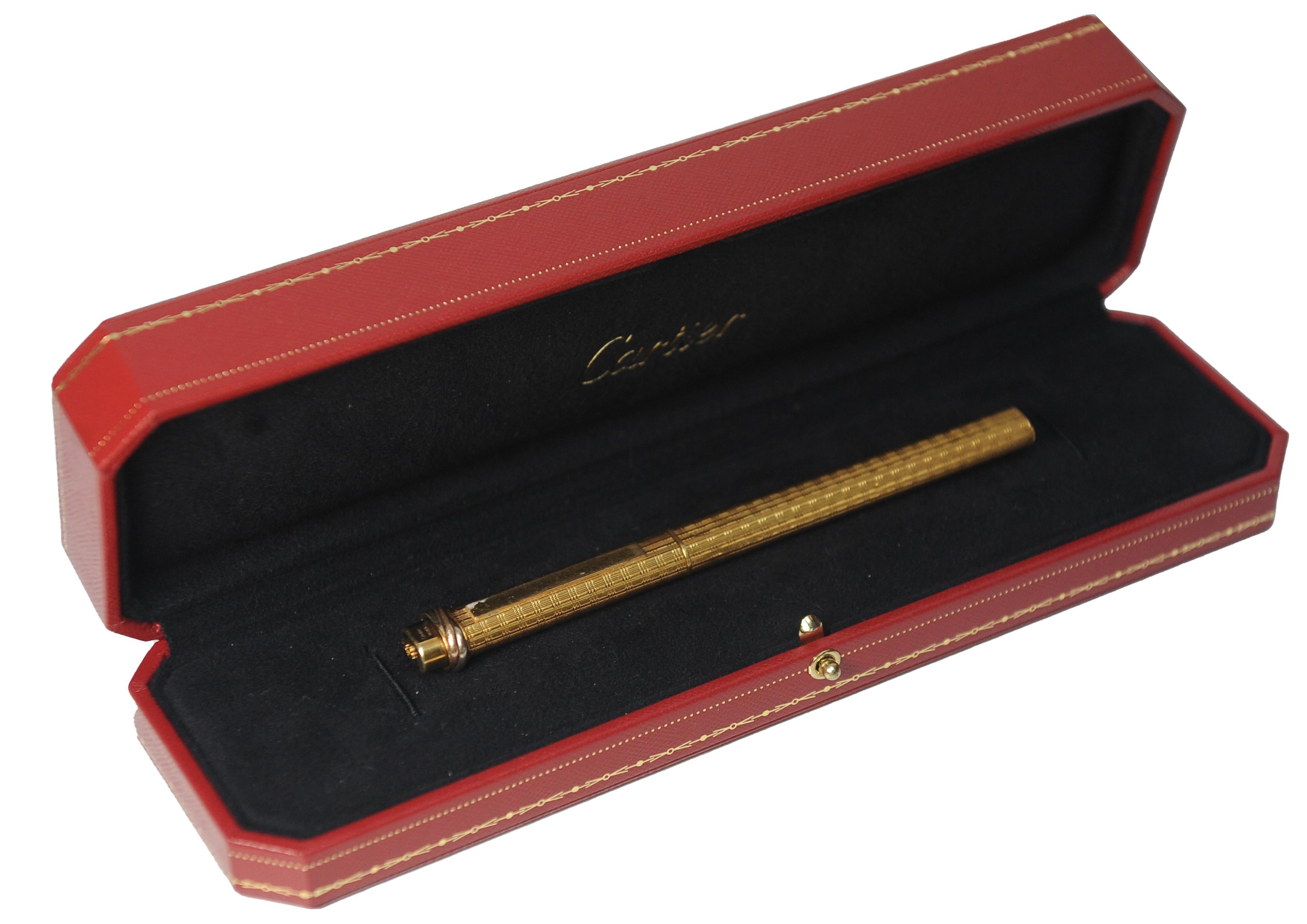 Cartier 18 Carat Gold Plated Trinity Vendome Ballpoint Pen With Cartier Box 6