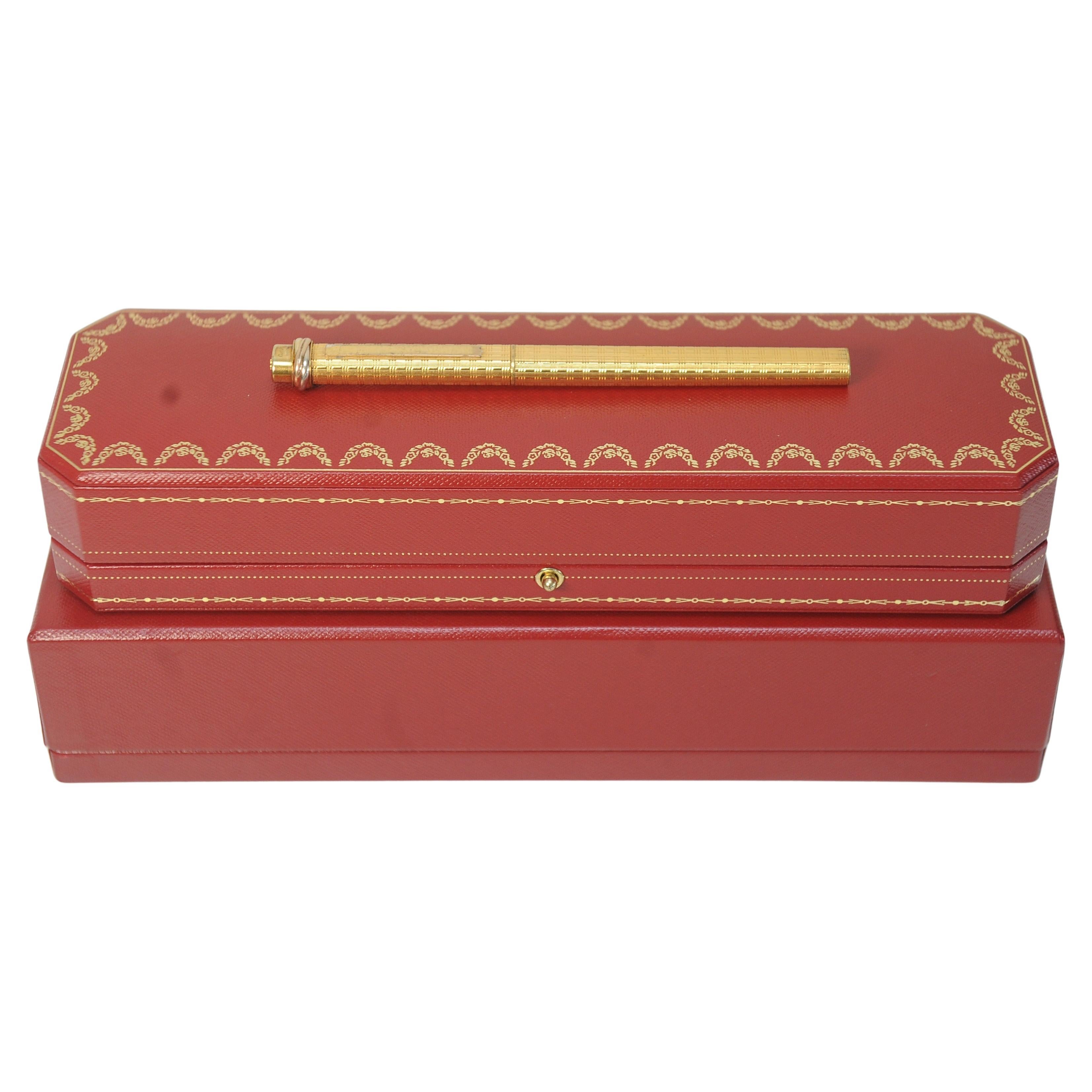 Cartier 18 Carat Gold Plated Trinity Vendome Ballpoint Pen With Cartier Box In Good Condition In Reading, Berkshire
