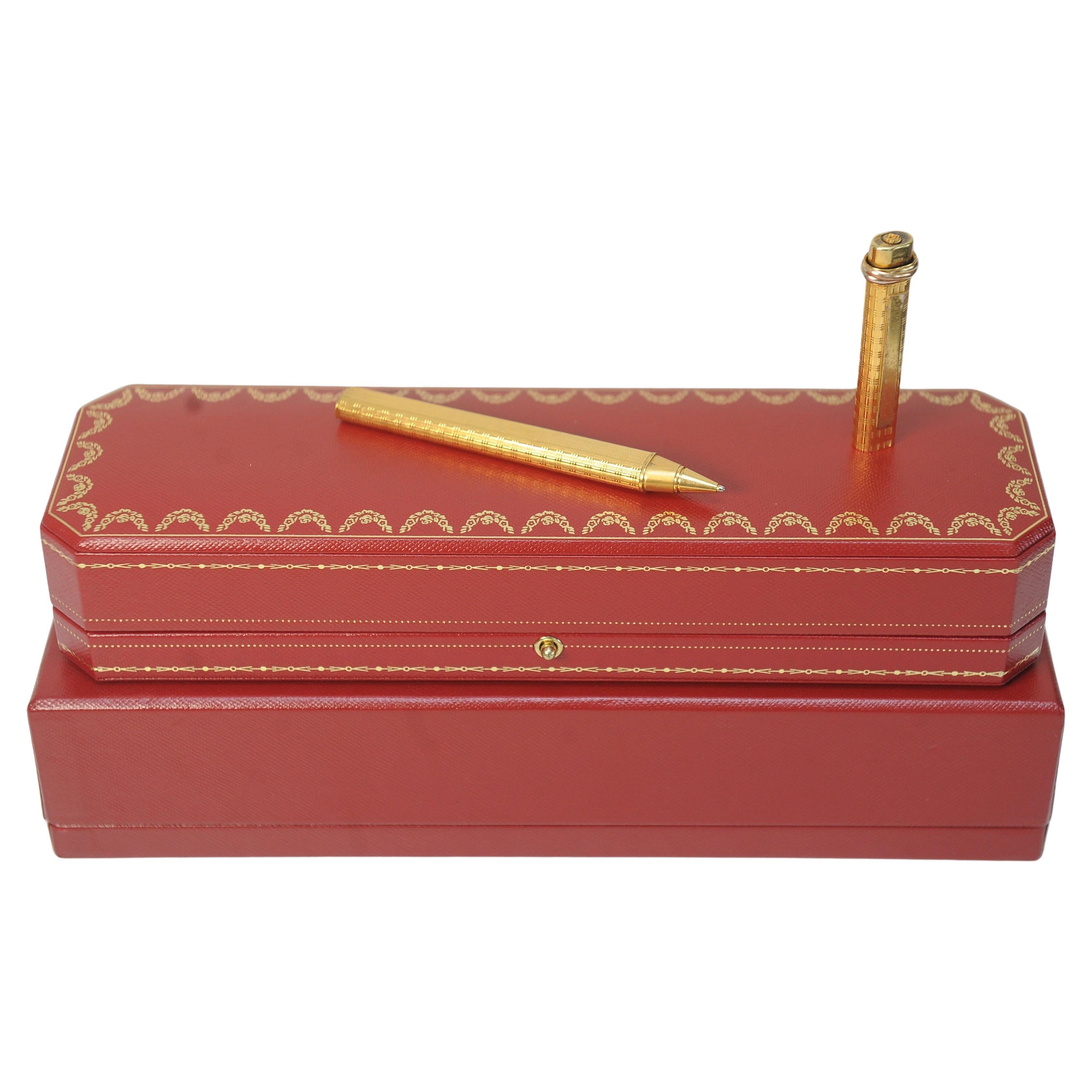 20th Century Cartier 18 Carat Gold Plated Trinity Vendome Ballpoint Pen With Cartier Box