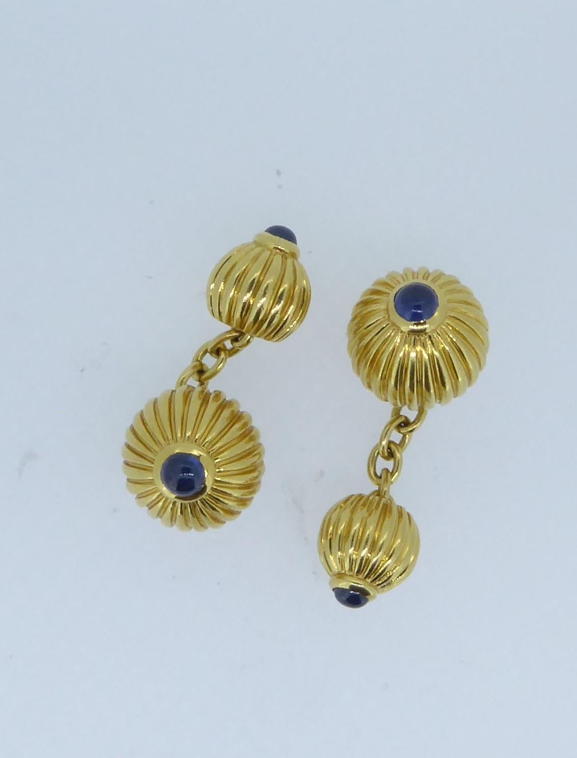 Cartier 18 Carat Yellow and Blue Sapphire Melon Bead Cufflinks In Good Condition In London, GB