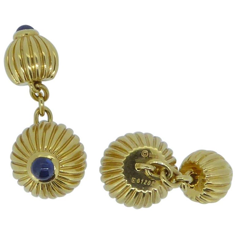 Cartier 18 Karat Gelb-Blaue Saphir Melone Perlen-Manschettenknöpfe 1
