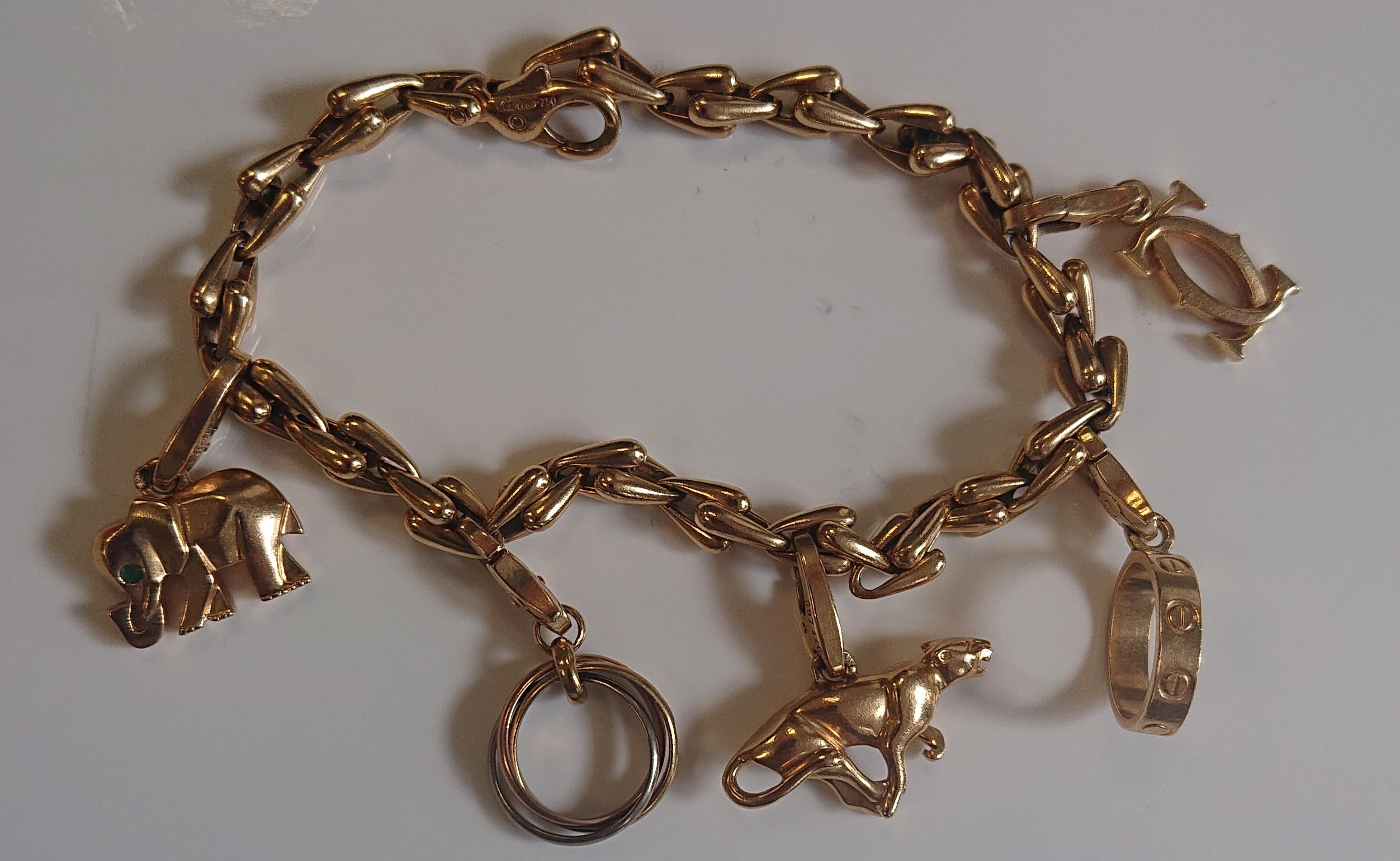 Women's Cartier 18 Carat Yellow Gold 5 Charm Bracelet