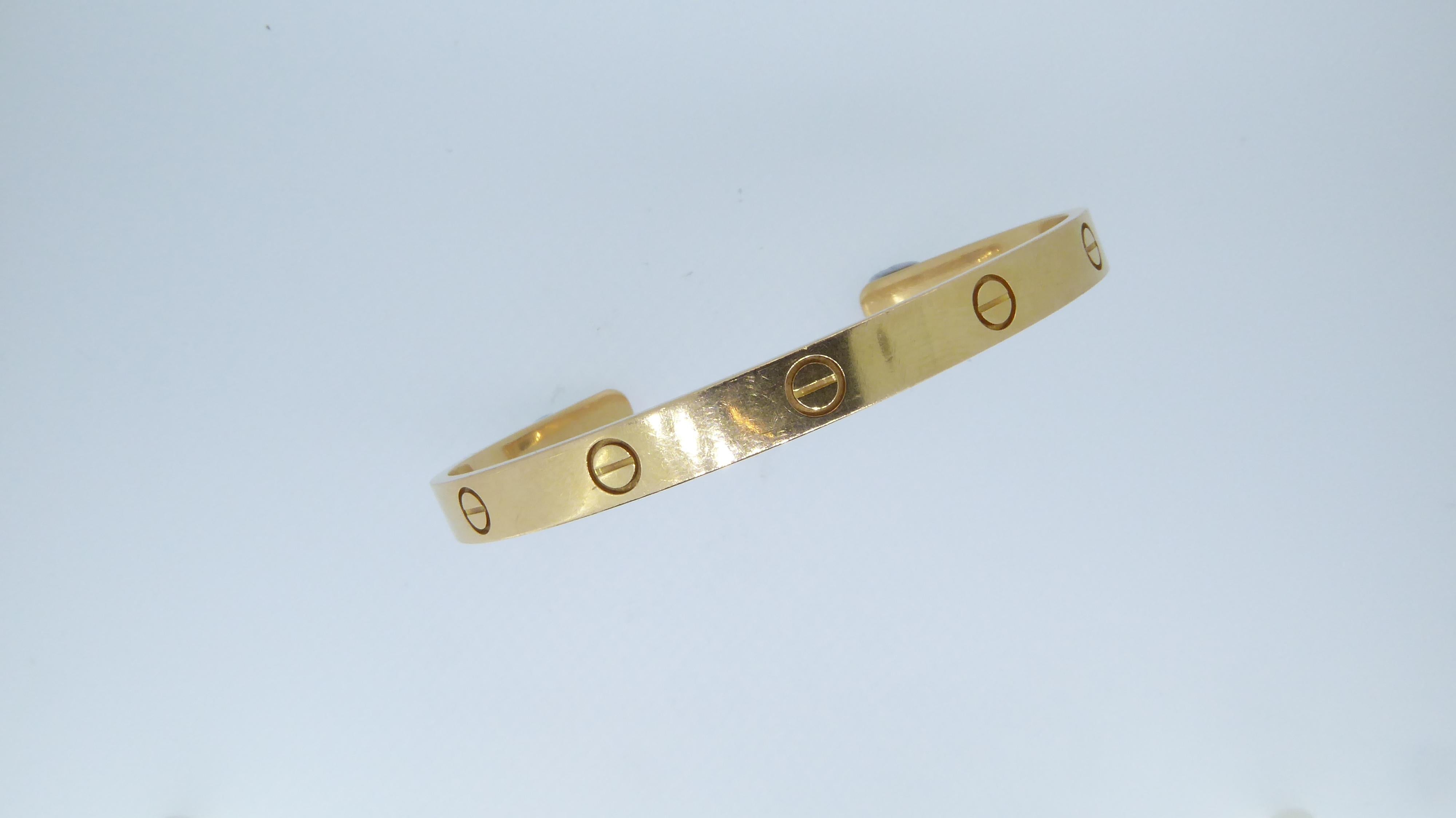 Cartier 18 Carat Yellow Gold Love Cuff Bangle Bracelet In Good Condition In London, GB