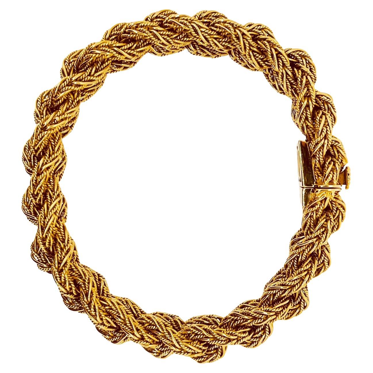 CARTIER 18 Carats Gold Flexible Bracelet Of Plaited Woven, 1.3/19cm Circa 1960's For Sale