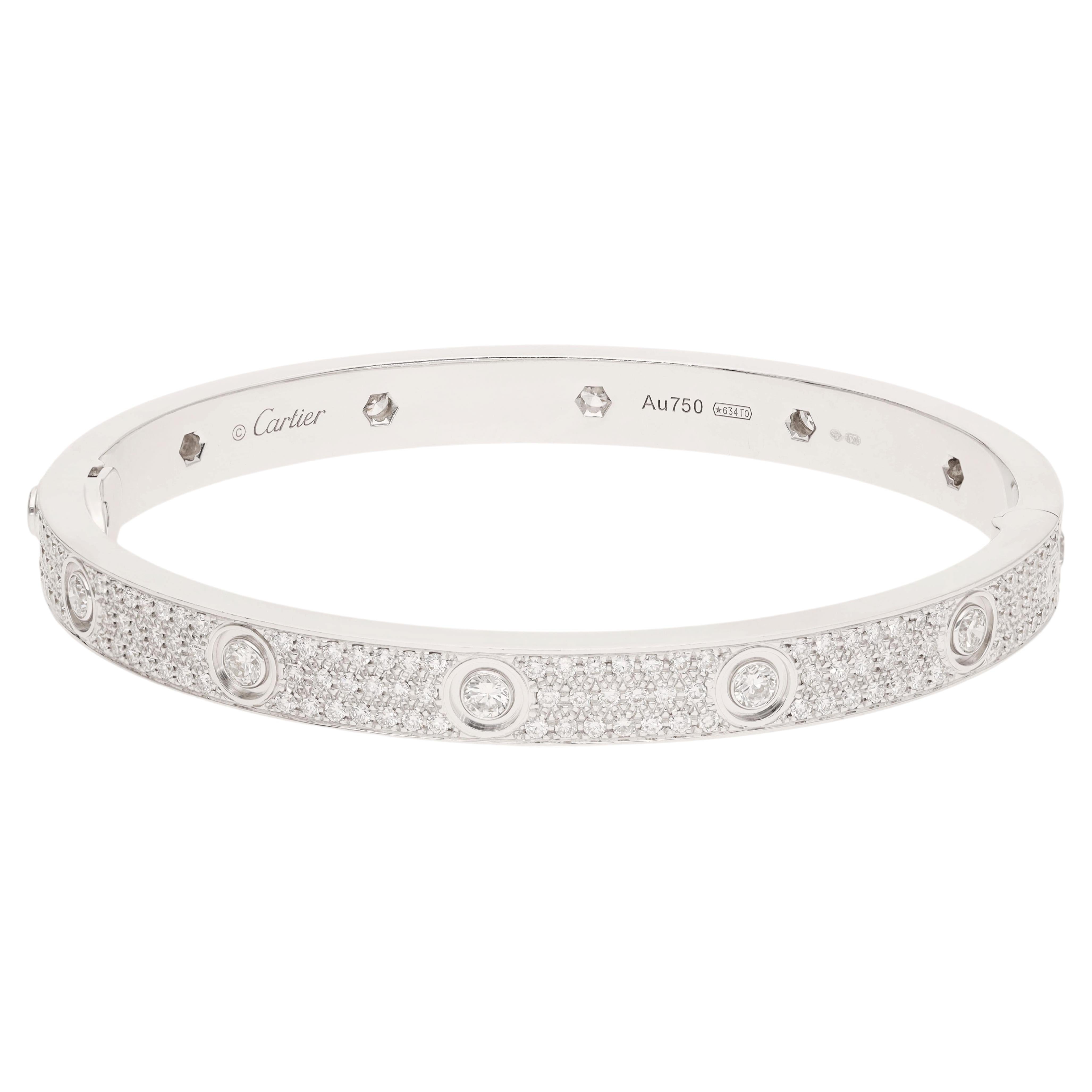 CARTIER 18 K White Gold All Diamond Pavé Love Bracelet