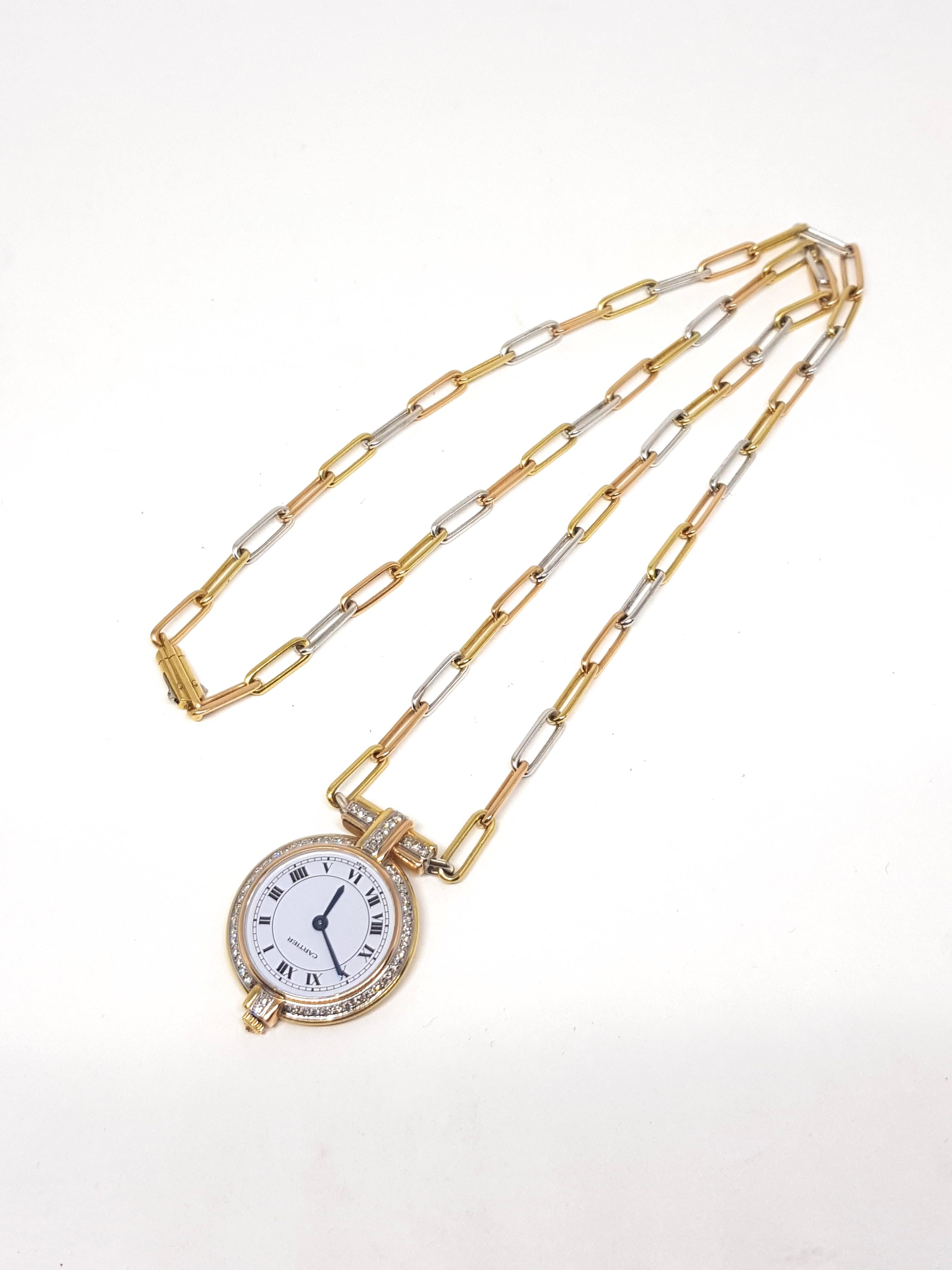 Cartier 18 Karat 3-Color Gold White Diamond Necklace Watch Pendant 3