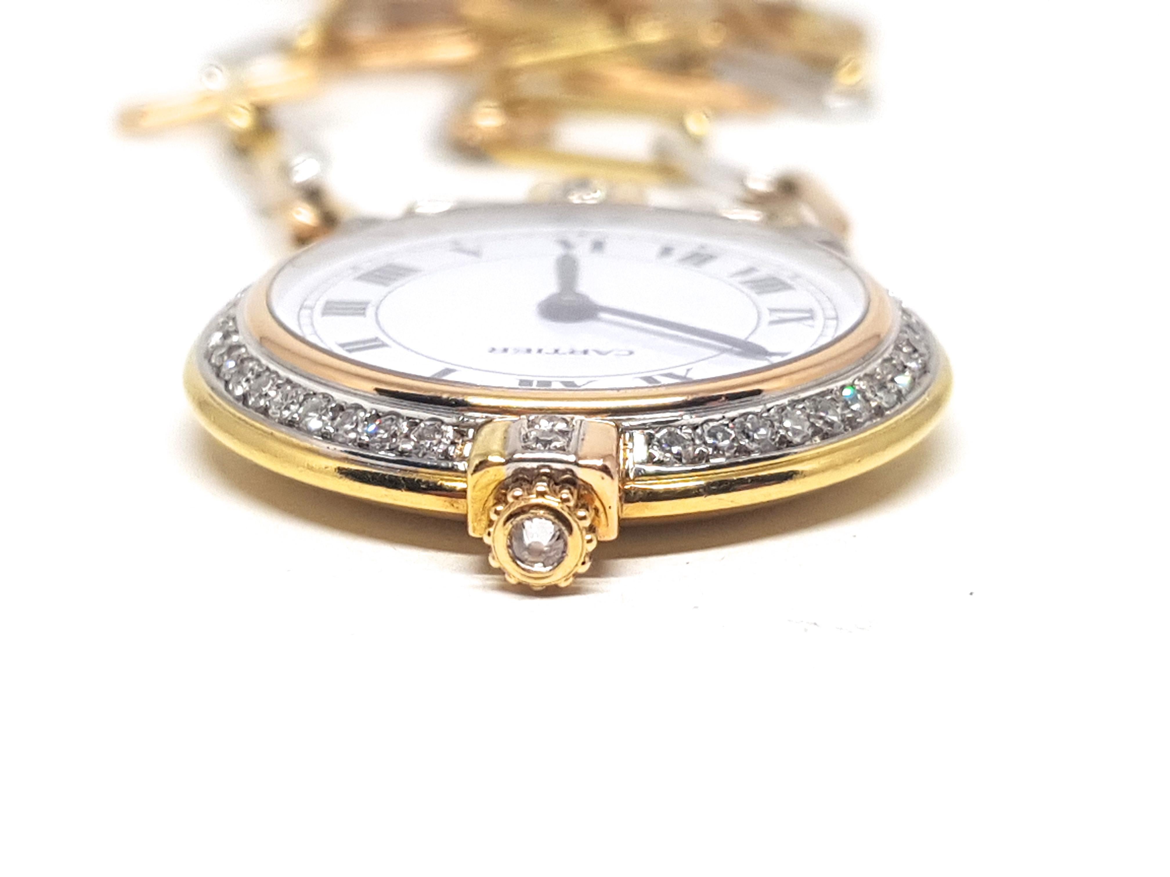 Cartier 18 Karat 3-Color Gold White Diamond Necklace Watch Pendant 9