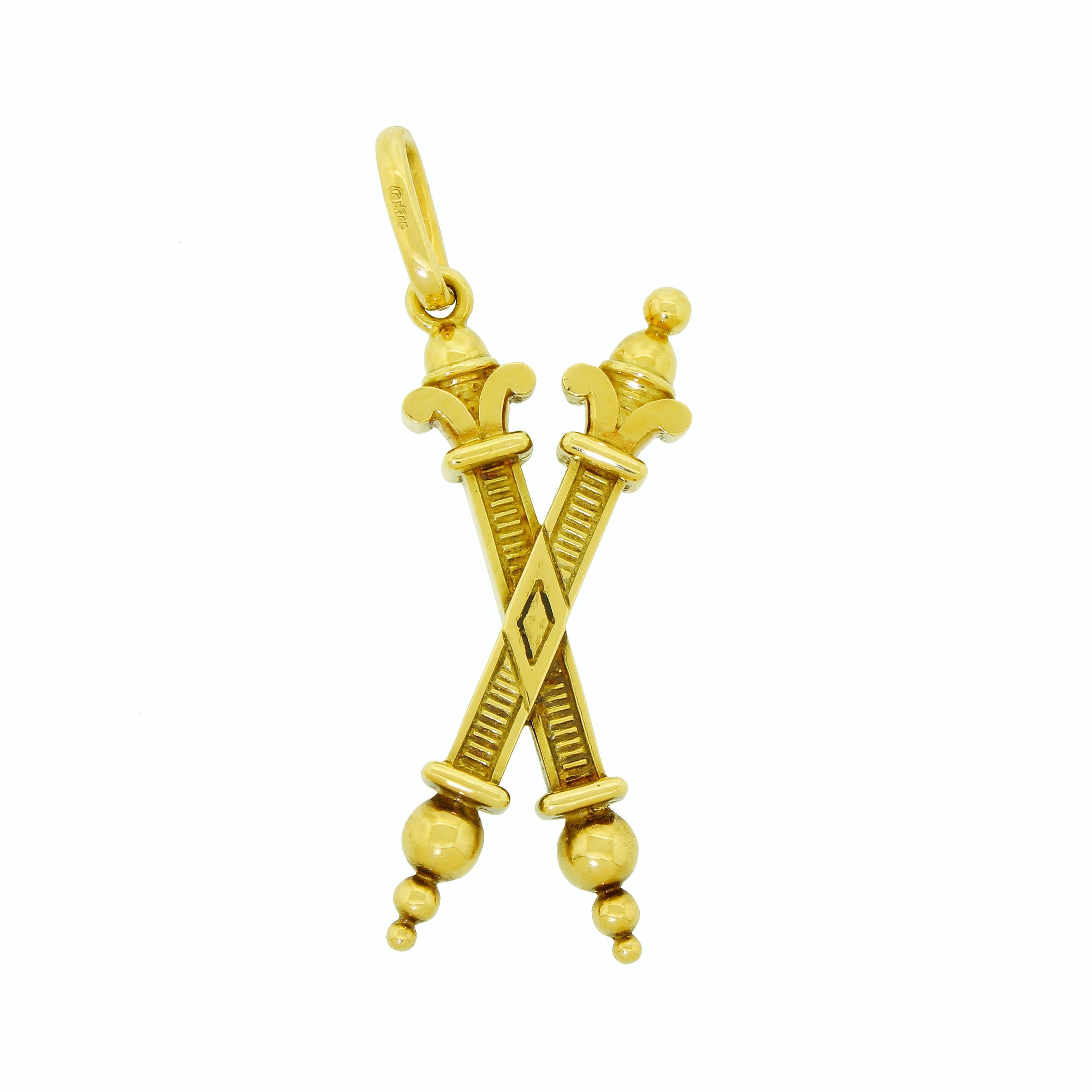 When it comes to pendants for men, the sturdier the better -This Cartier 18k solid gold pendant fits that bill perfectly, Cartier quality and excellence paired with substantial construction and an unusual design element of two Torah scrolls. We do