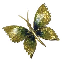 Retro Cartier 18 Karat Enamel Butterfly Brooch