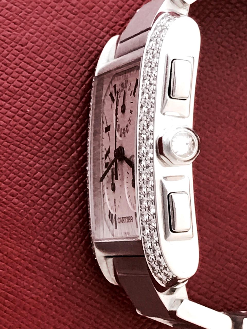 Cartier 18 Karat Gold and Diamond Tank Francaise Chronograph Quartz Wristwatch In Excellent Condition In Dallas, TX