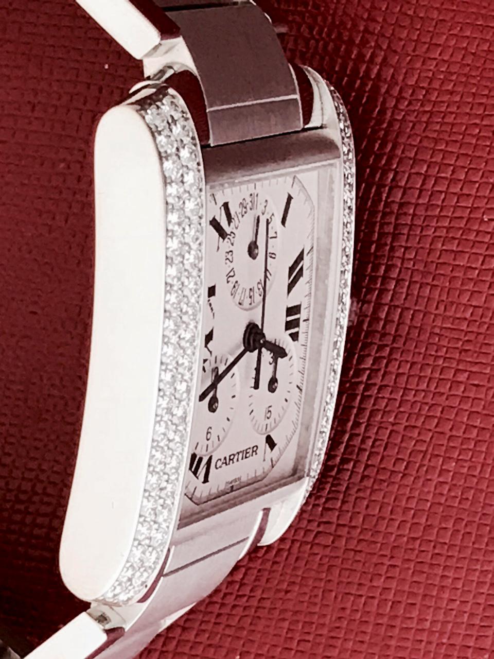 Women's or Men's Cartier 18 Karat Gold and Diamond Tank Francaise Chronograph Quartz Wristwatch