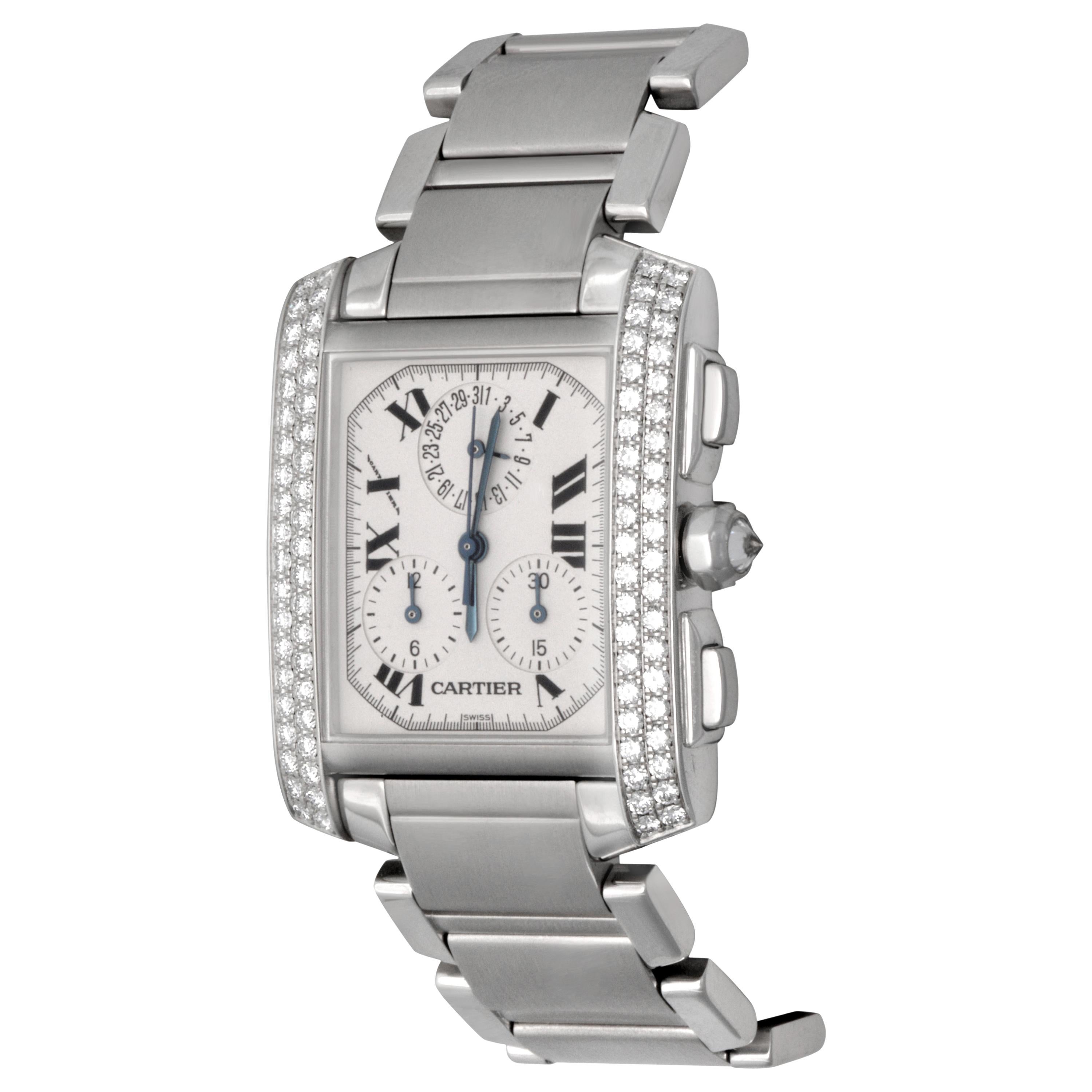 Cartier 18 Karat Gold and Diamond Tank Francaise Chronograph Quartz Wristwatch
