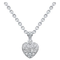 Cartier 18 Karat Gold Diamond Pave Heart White Gold Pendant Necklace 0.60 Carat