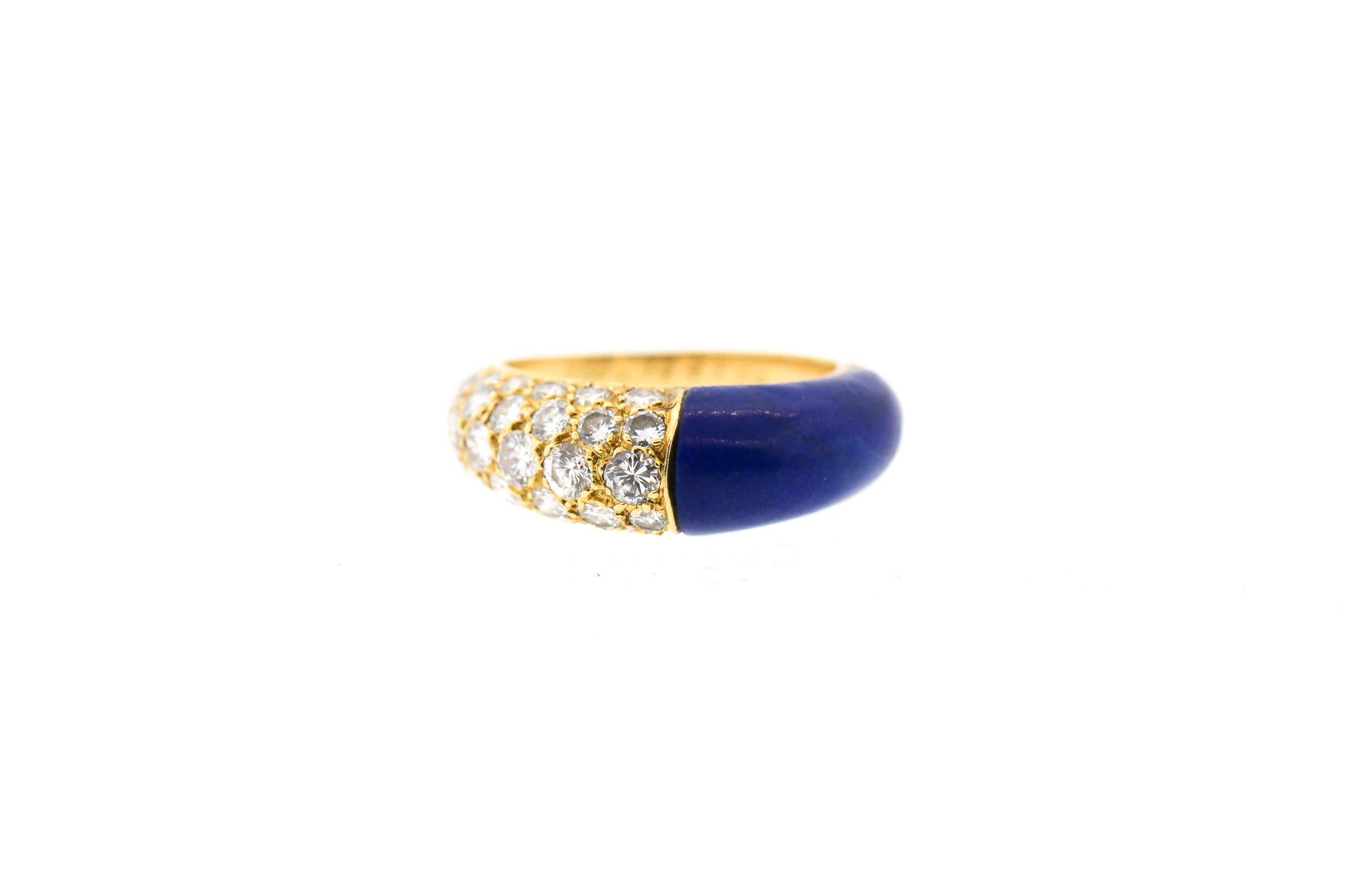 Modern  Cartier 18 Karat Gold Lapis Diamond Band Ring For Sale
