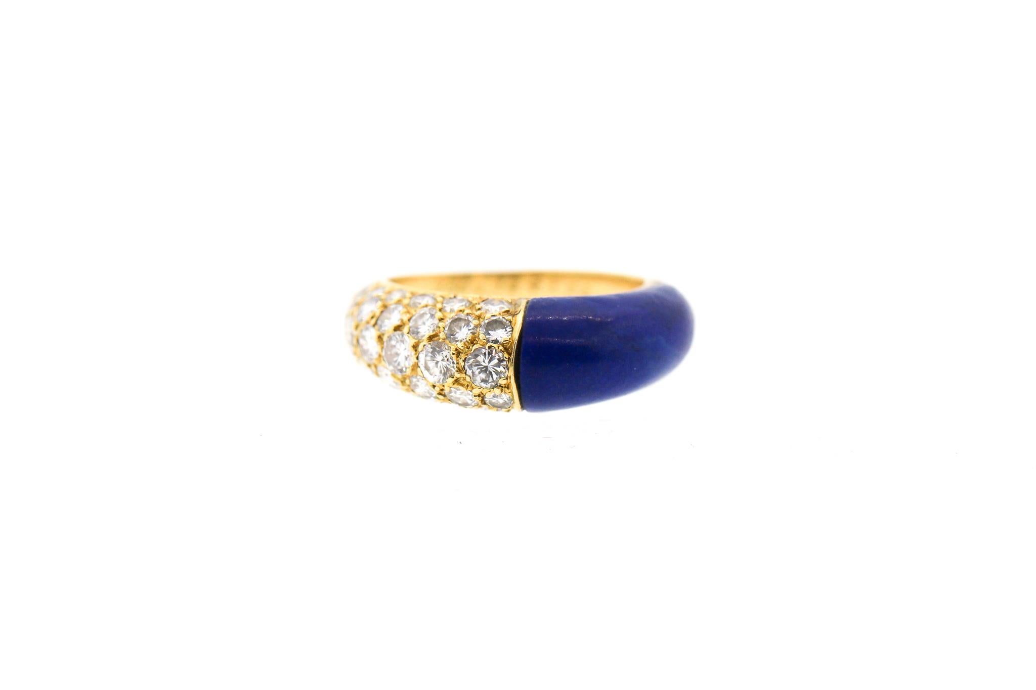 Modern Cartier 18 Karat Gold Lapis Diamond Band Ring For Sale