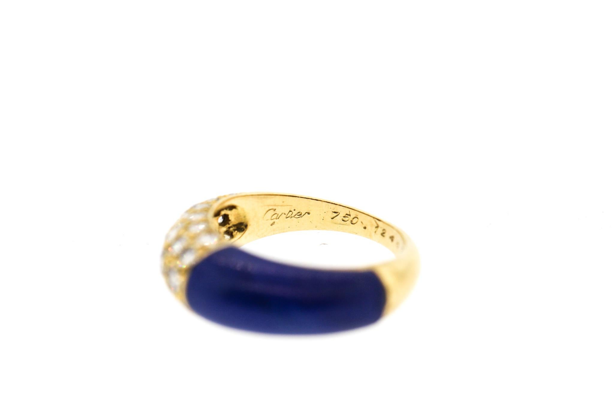 Women's or Men's  Cartier 18 Karat Gold Lapis Diamond Band Ring For Sale