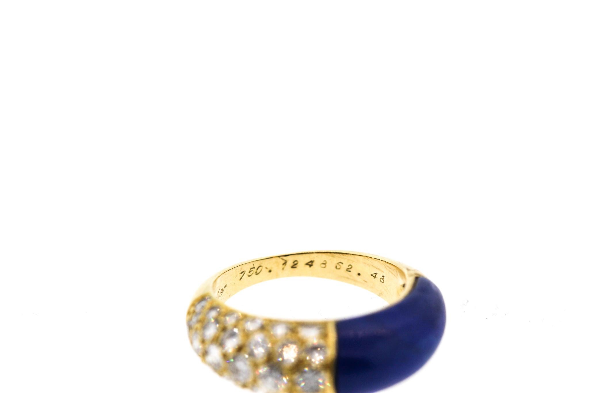  Cartier 18 Karat Gold Lapis Diamond Band Ring For Sale 1