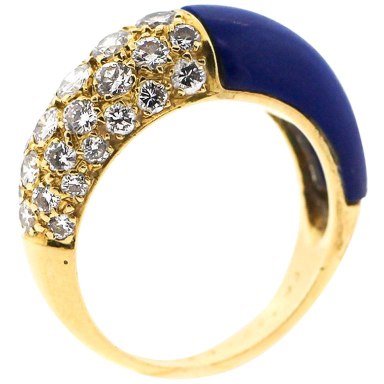  Cartier 18 Karat Gold Lapis Diamond Band Ring For Sale