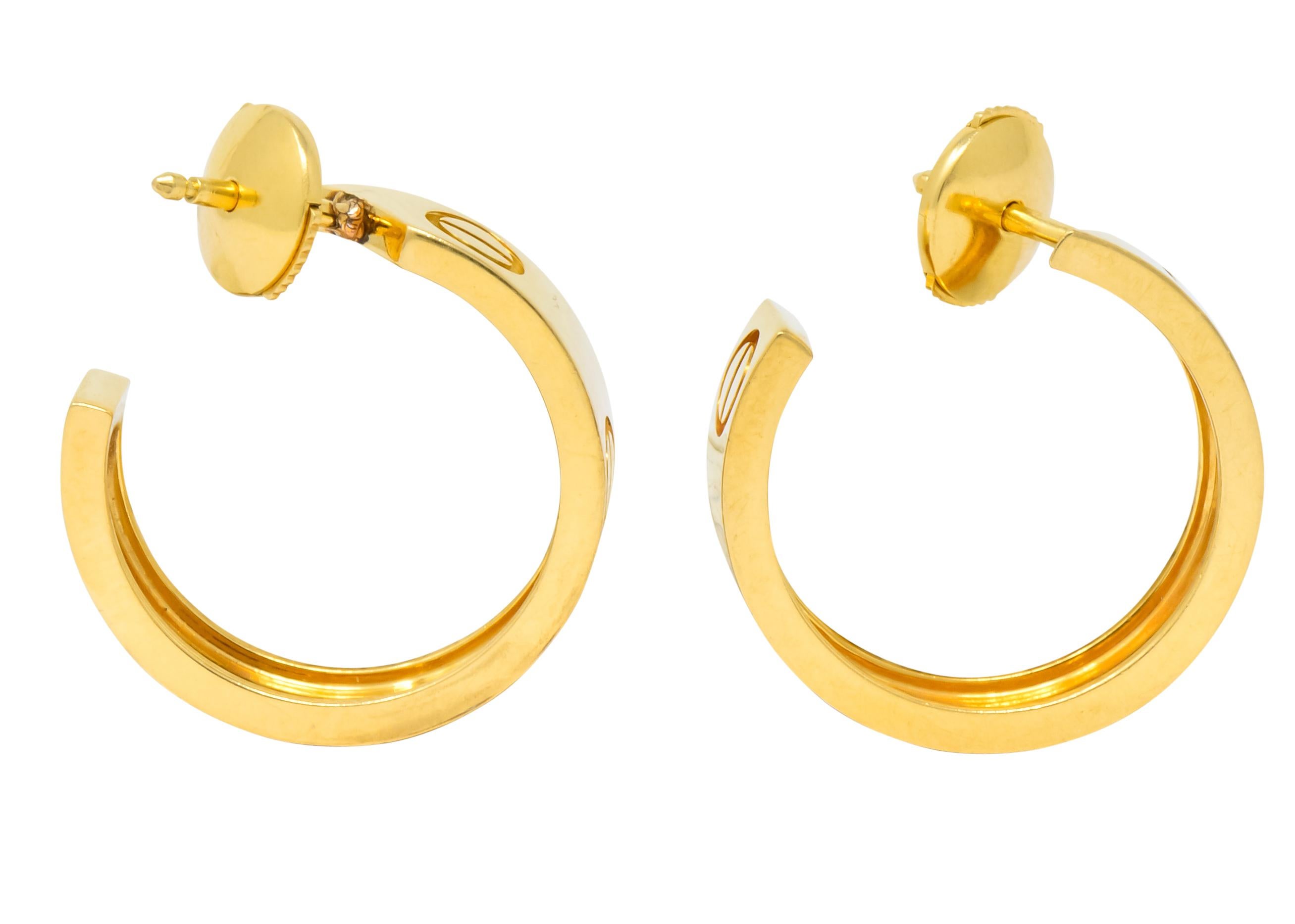 Modern Cartier 18 Karat Gold Love Hoop Earrings