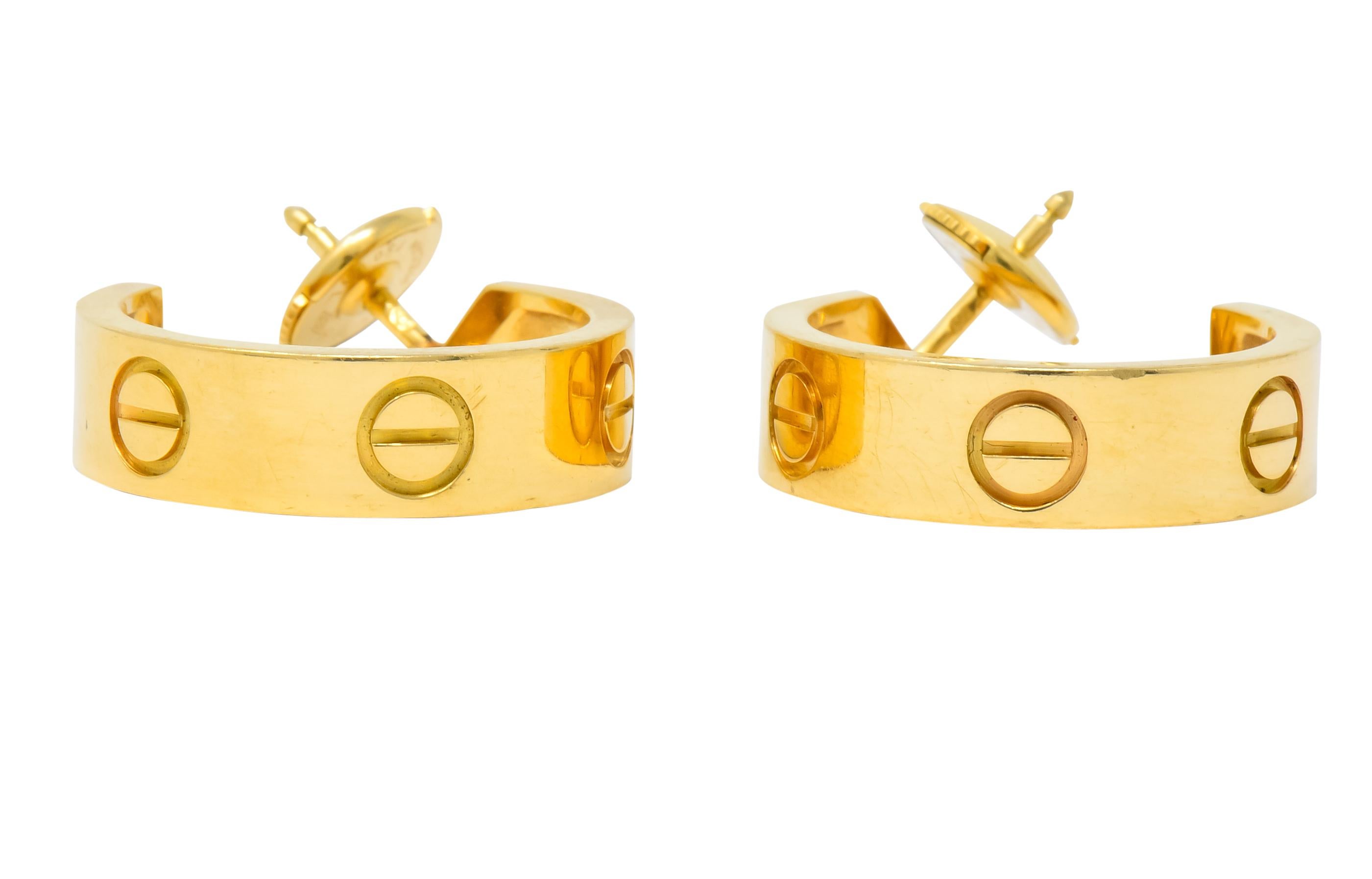 Women's or Men's Cartier 18 Karat Gold Love Hoop Earrings
