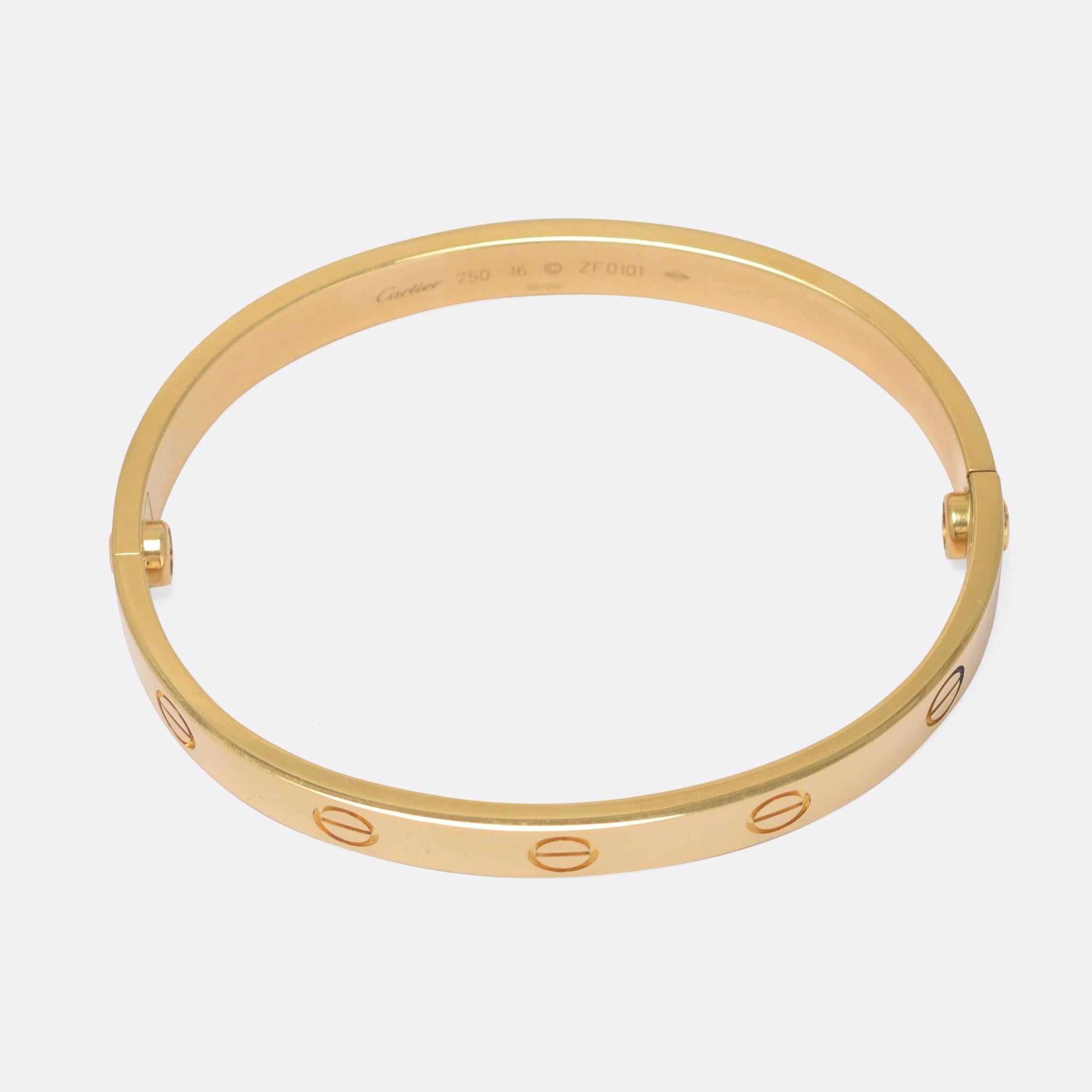 Cartier 18 Karat Gold New Style Love Bangle In Excellent Condition In Sale, Cheshire