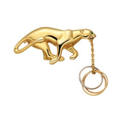 Retro Cartier 18 Karat Gold Panthère Brooch with Trinity Ring