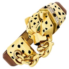 Cartier Armband aus 18 Karat Gold Panthere-Diamant, Onyx und Emaille