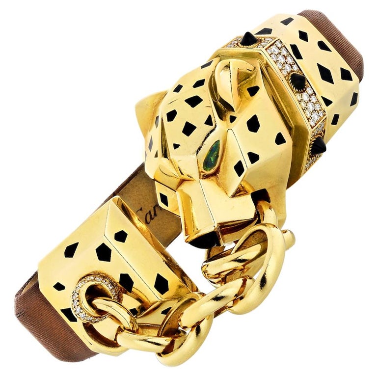 Cartier 18 Karat Gold Panthere Diamond Onyx and Enamel Bracelet For Sale at  1stDibs | panthère de cartier bracelet, cartier bracelet mens, onyx and diamond  panther bracelet