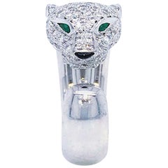 Cartier 18 Karat Gold Panthere Diamond with Emerald Eyes and Onyx Nose Ring