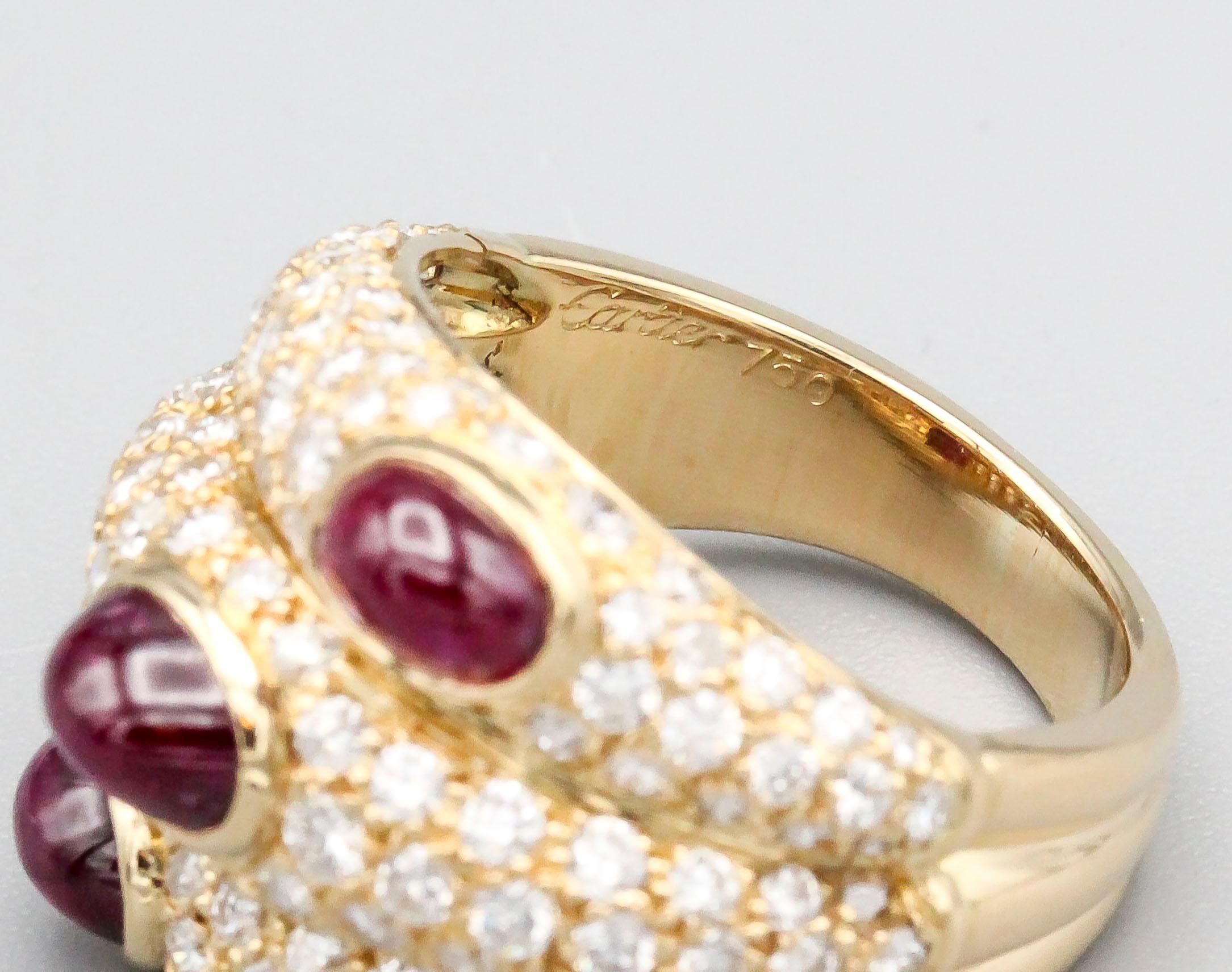 Round Cut Cartier 18 Karat Gold Ruby Diamond Dome Ring