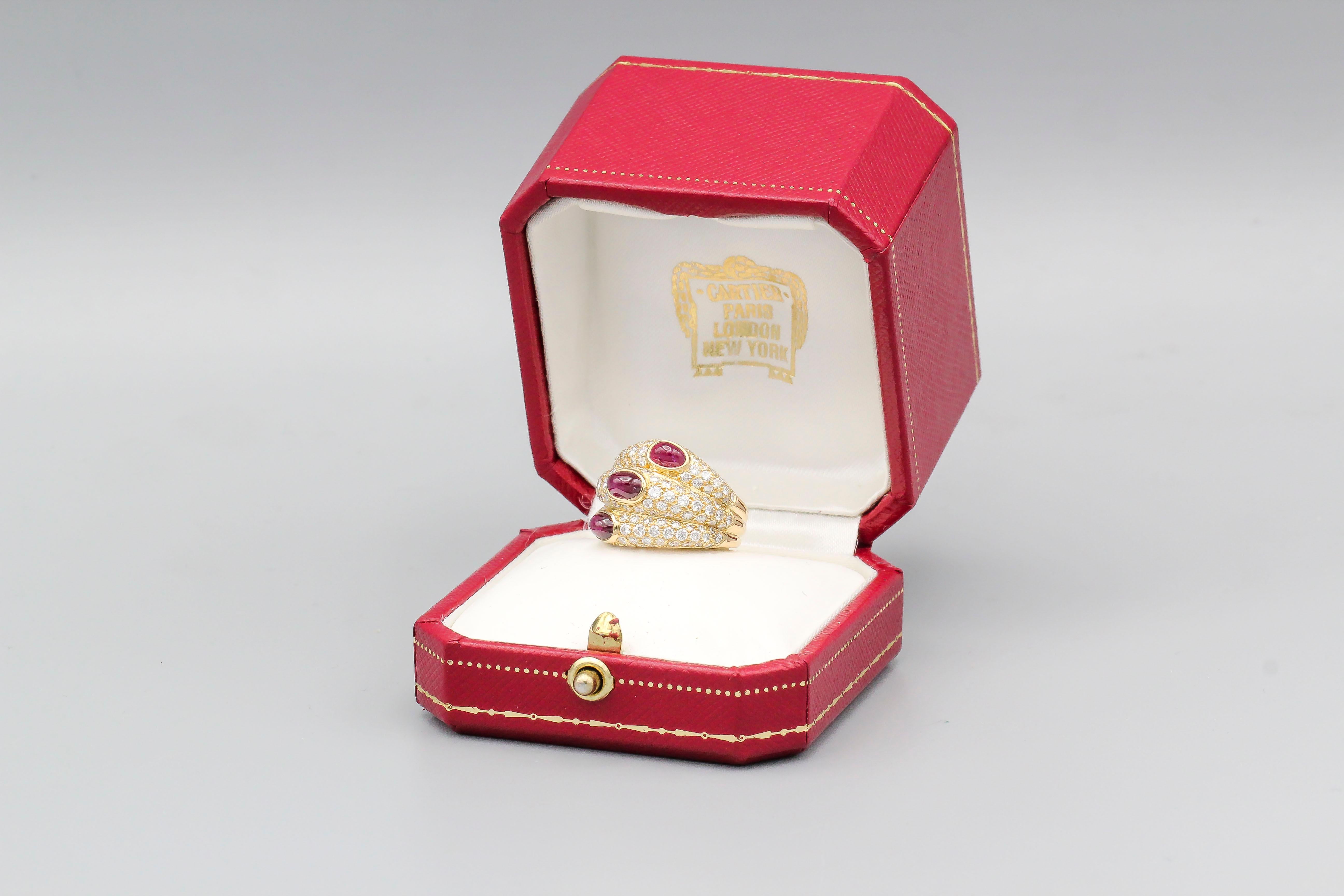 Cartier 18 Karat Gold Ruby Diamond Dome Ring In Good Condition In New York City, NY