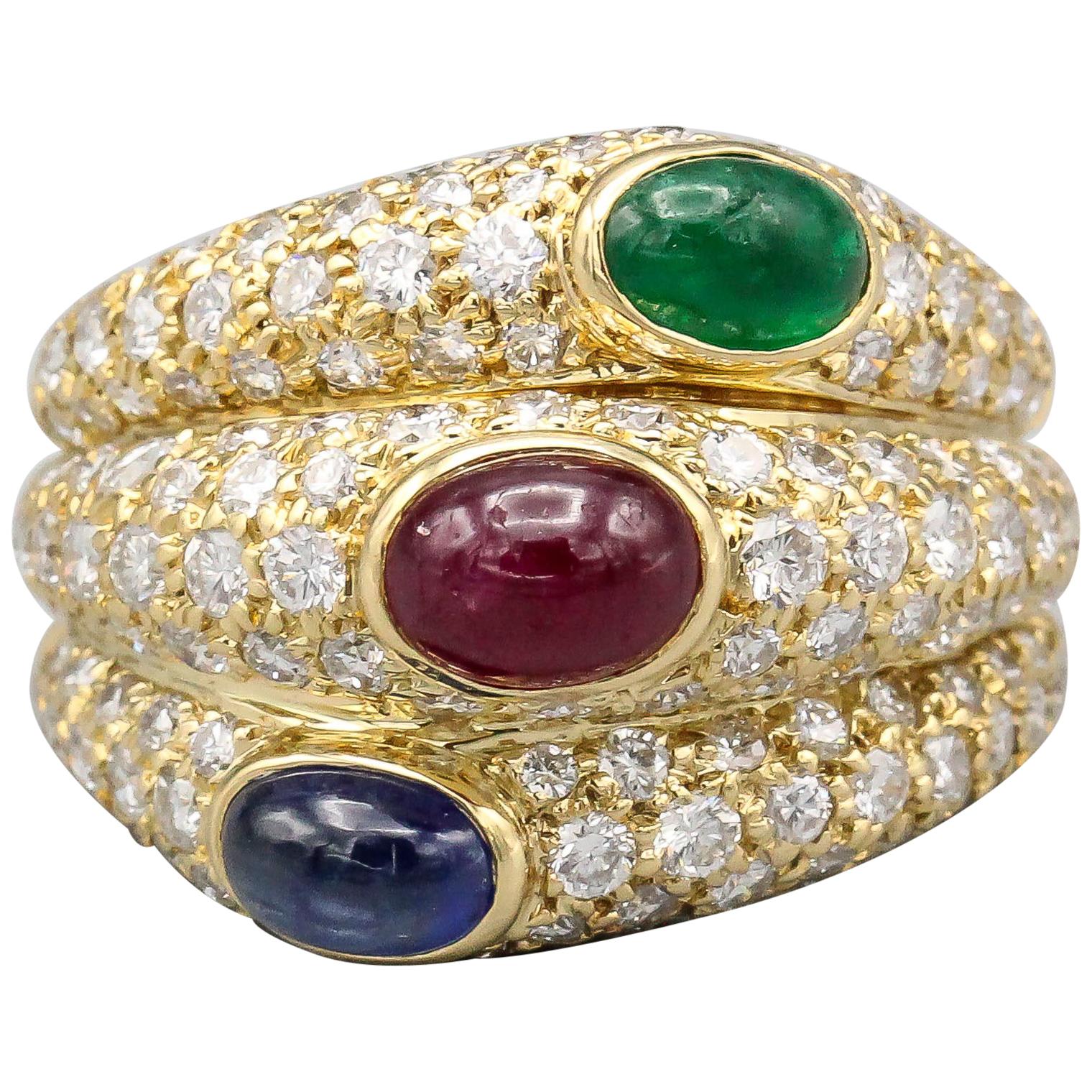 Cartier 18 Karat Gold Sapphire Ruby Emerald Diamond Ring