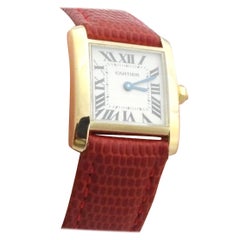 Cartier 18 Karat Gold Tank Francaise Ladies Watch 1820 Leather Band Quartz