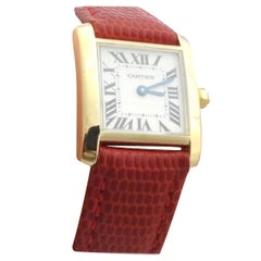 Cartier 18 Karat Gold Tank Francaise Ladies Watch 1820 Leather Band Quartz