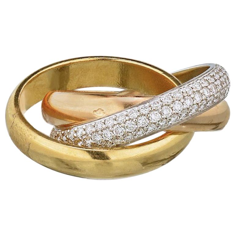 Cartier 18 Karat Gold Tri-Color Trinity Diamond Ring