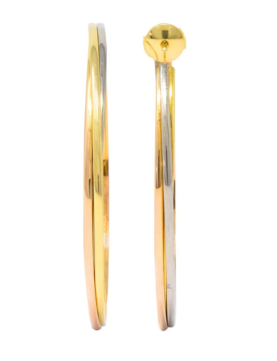 Cartier 18 Karat Gold Tri-Gold Trinity Hoop Earrings 2