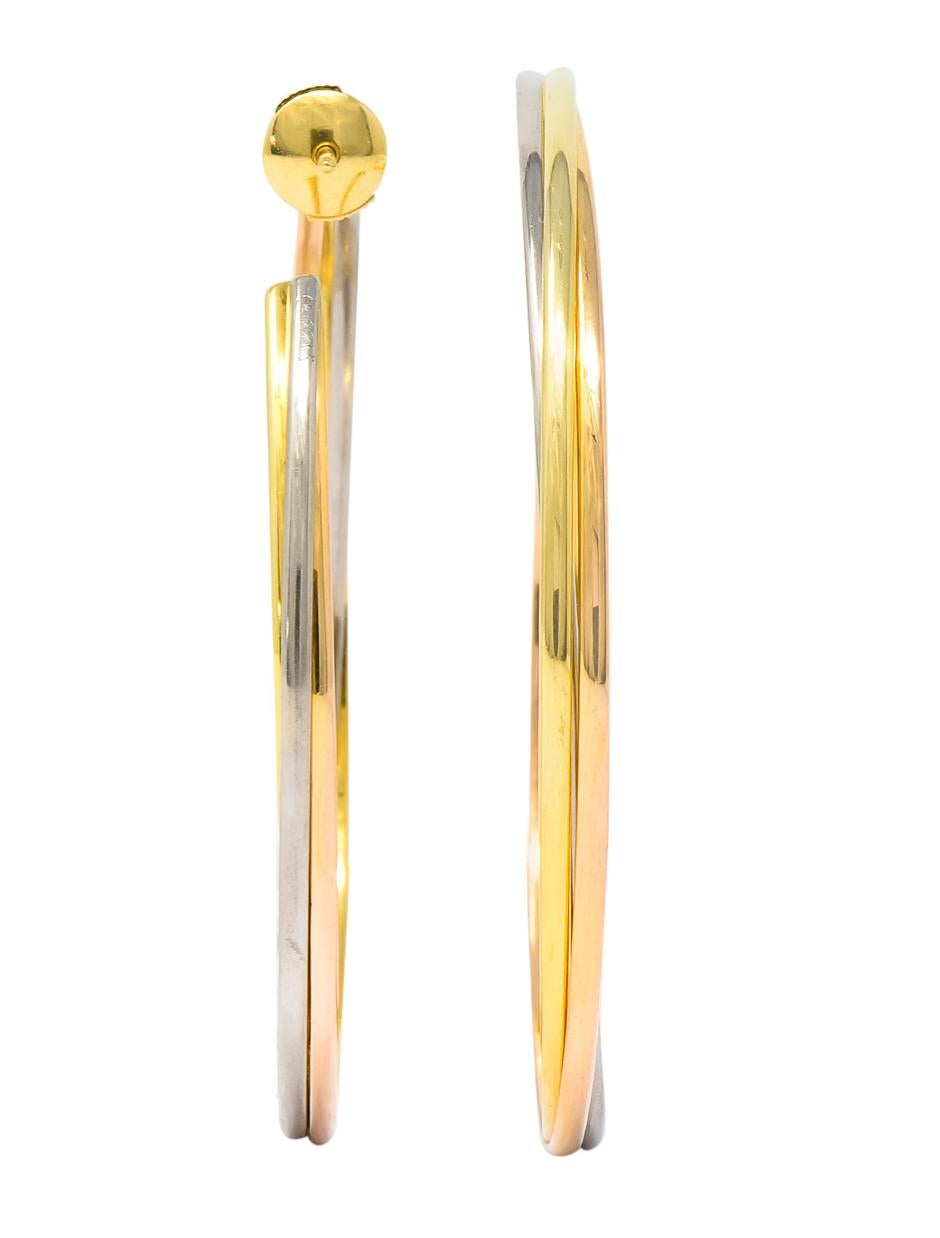 Cartier 18 Karat Gold Tri-Gold Trinity Hoop Earrings 3