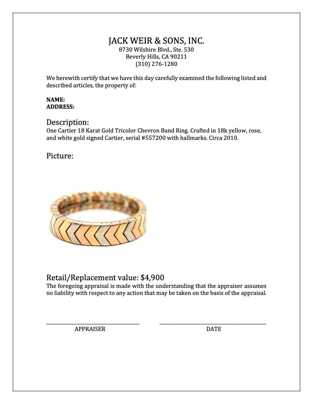 Cartier 18 Karat Gold Tricolor Chevron Band Ring 3