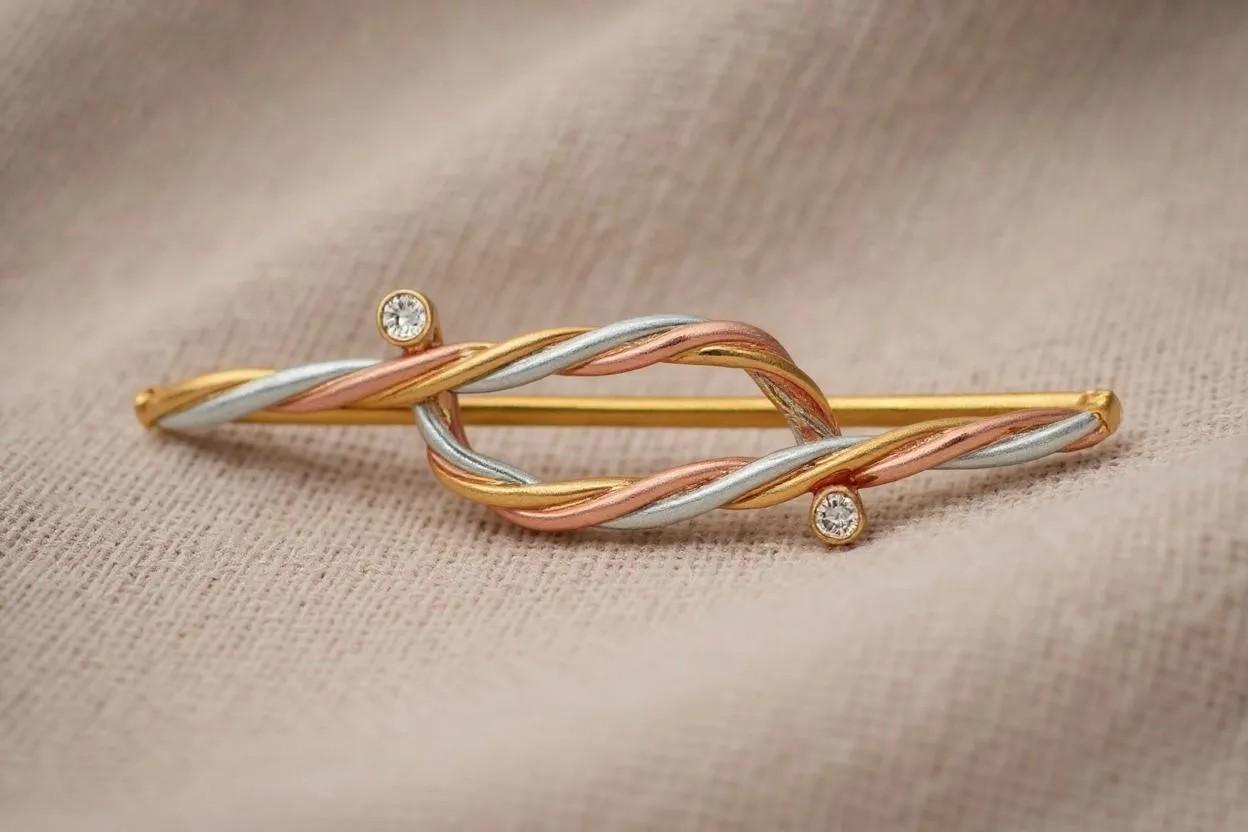 Taglio rotondo Spilla Cartier in oro 18 carati Triton Rope Twist Diamond Vintage 2 Inch #145124