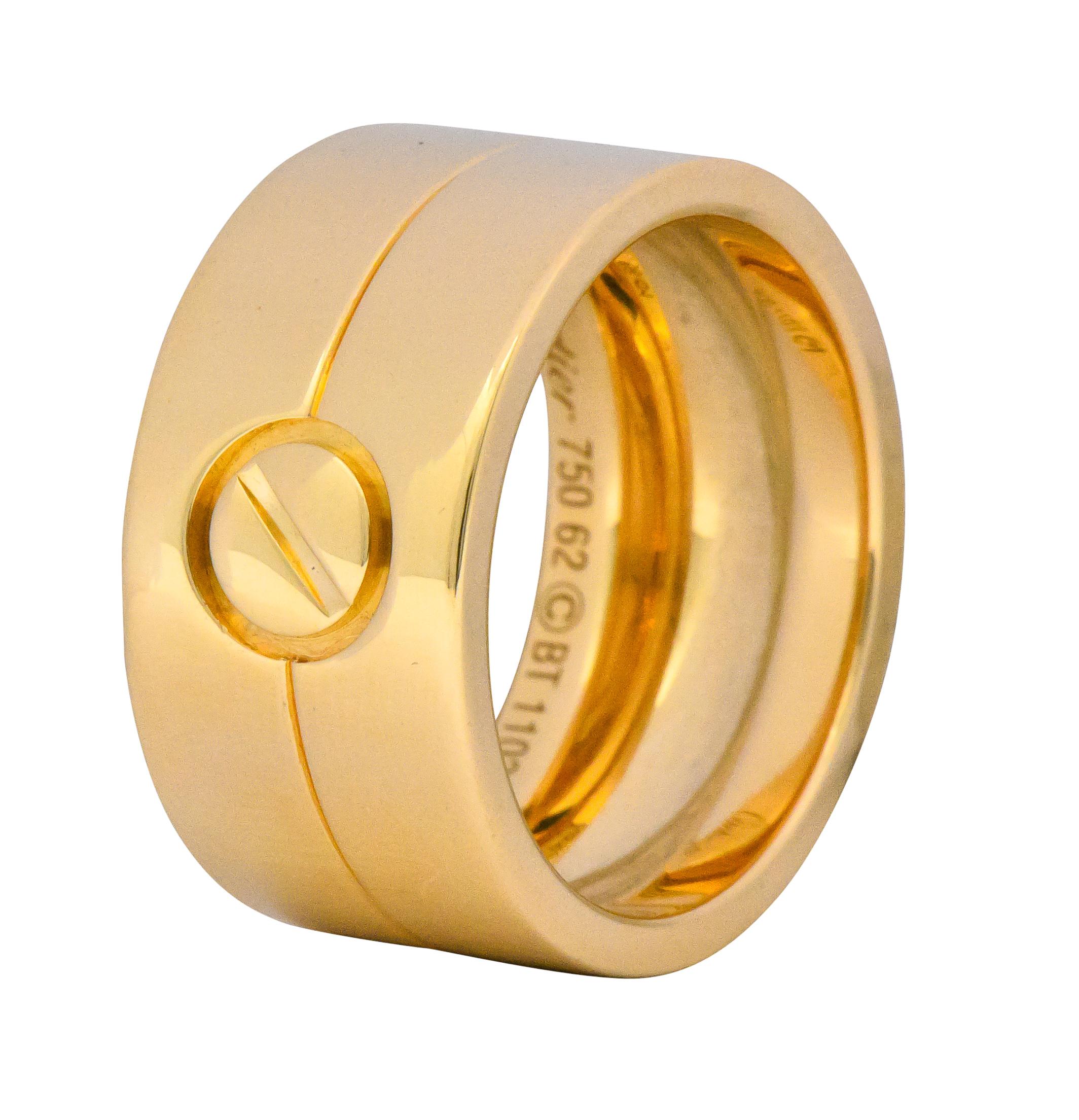 Cartier 18 Karat Gold Wide Love Unisex Band Ring In Excellent Condition In Philadelphia, PA