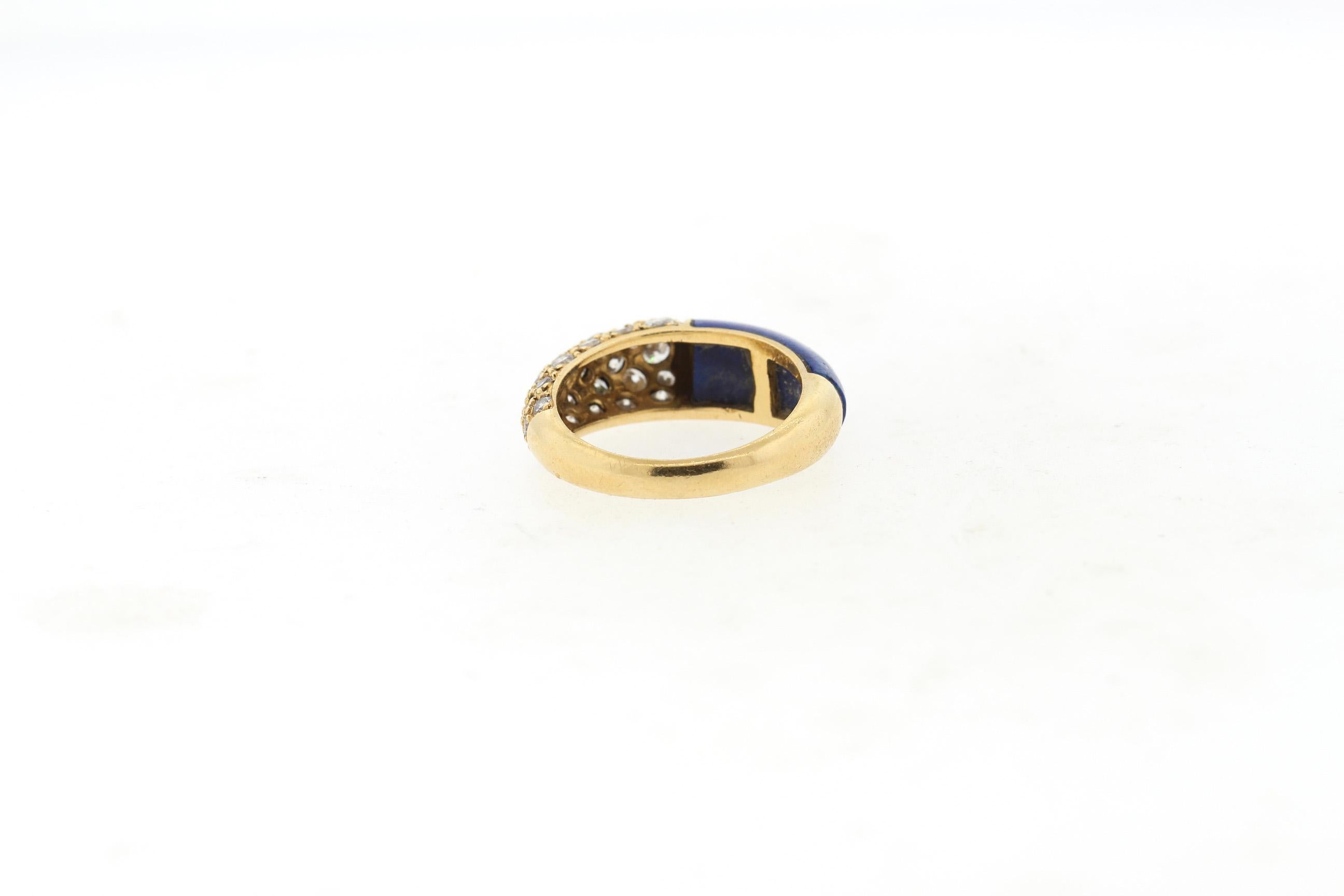 Round Cut Cartier 18 Karat Lapis Diamond Band Ring For Sale