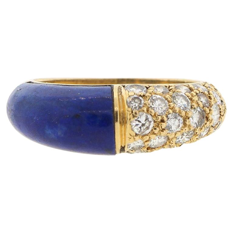 Cartier 18 Karat Lapis Diamond Band Ring For Sale