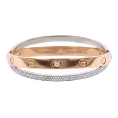 Cartier 18 Karat Pink and White Gold Diamond Paved Love Bracelet