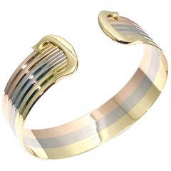 Cartier 18 Karat Pink White and Yellow Gold "C" Cuff Bracelet