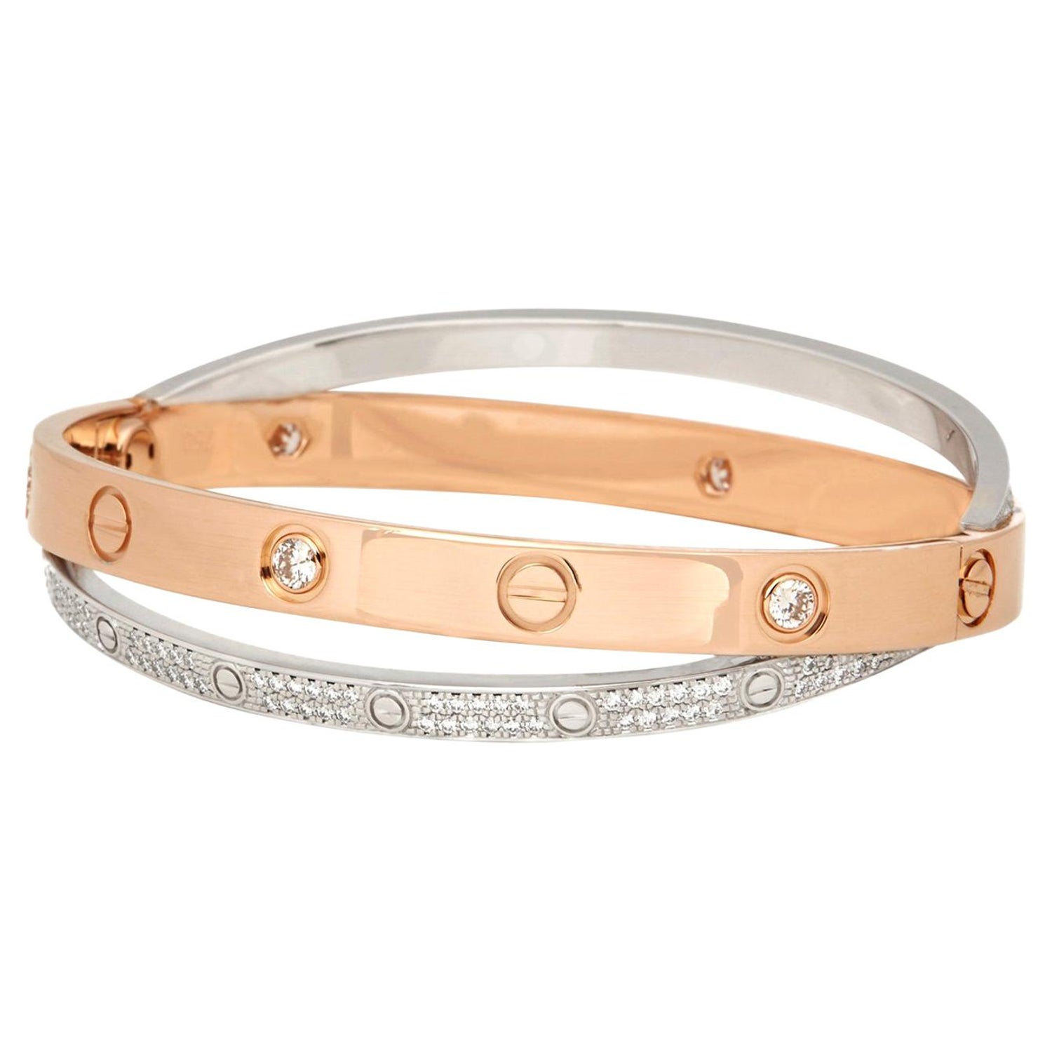 Cartier 18 Karat Rose And White Gold Pave Diamond Love Bracelet At 1stdibs