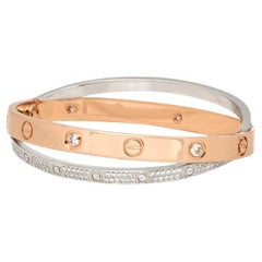 Cartier 18 Karat Rose and White Gold Pavé Diamond Love Bracelet