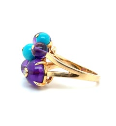 Cartier 18 Karat Rose Gold, Amethyst, Turquoise and Diamond Ring