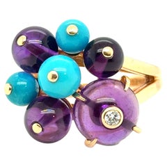 Cartier 18 Karat Rose Gold, Amethyst, Turquoise and Diamond Ring