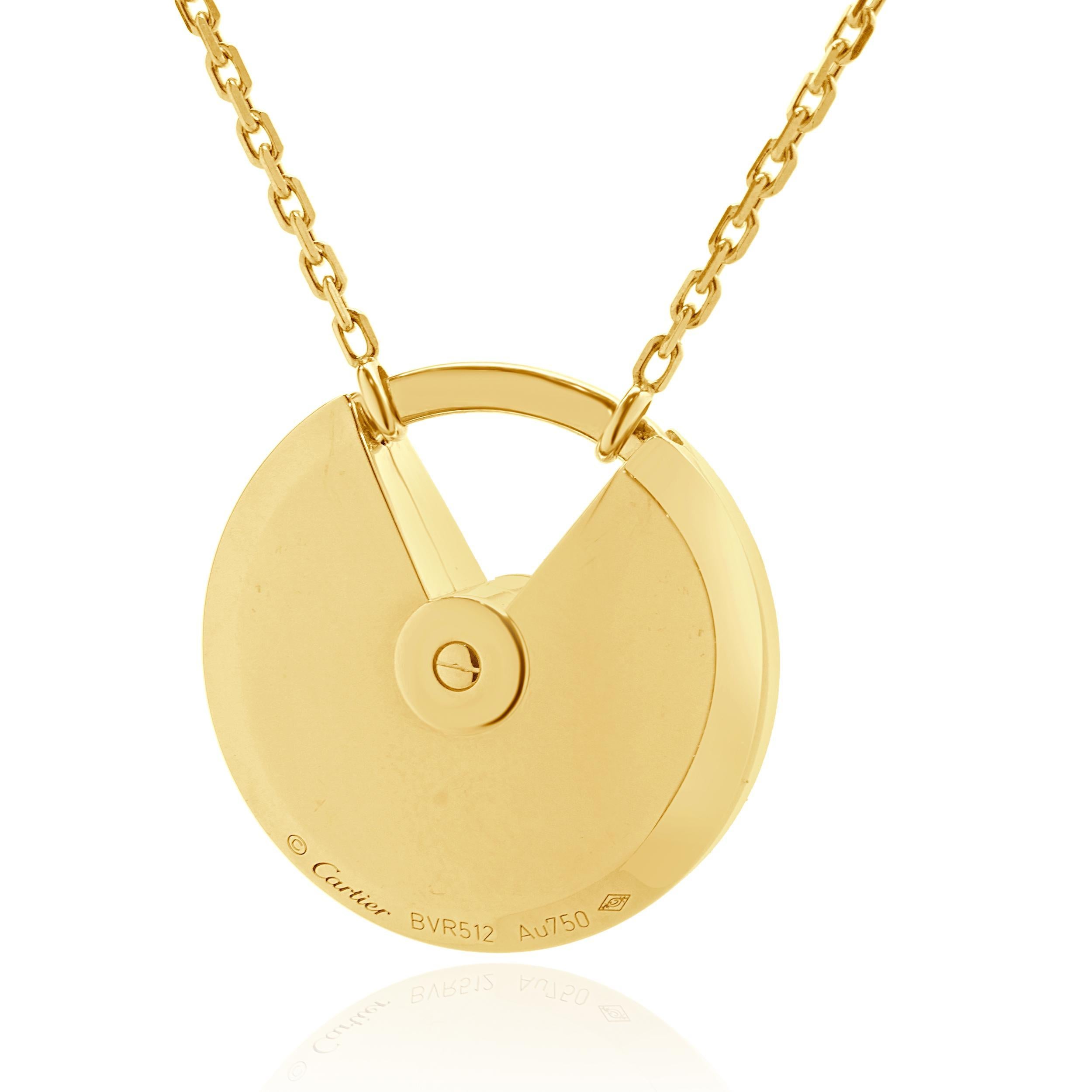 Round Cut Cartier 18 Karat Rose Gold Amulette Onyx and Diamond Necklace