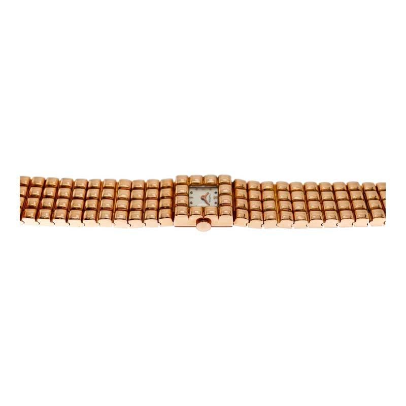 Cartier 18 Karat Rose Gold Art Deco Style Wristwatch by Movado, circa 1940s For Sale 3